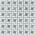 Thassos White Marble Polished Pinwheel Mosaic Tile w/ Blue-Gray Dots-Marble Mosaic-American Tile Depot