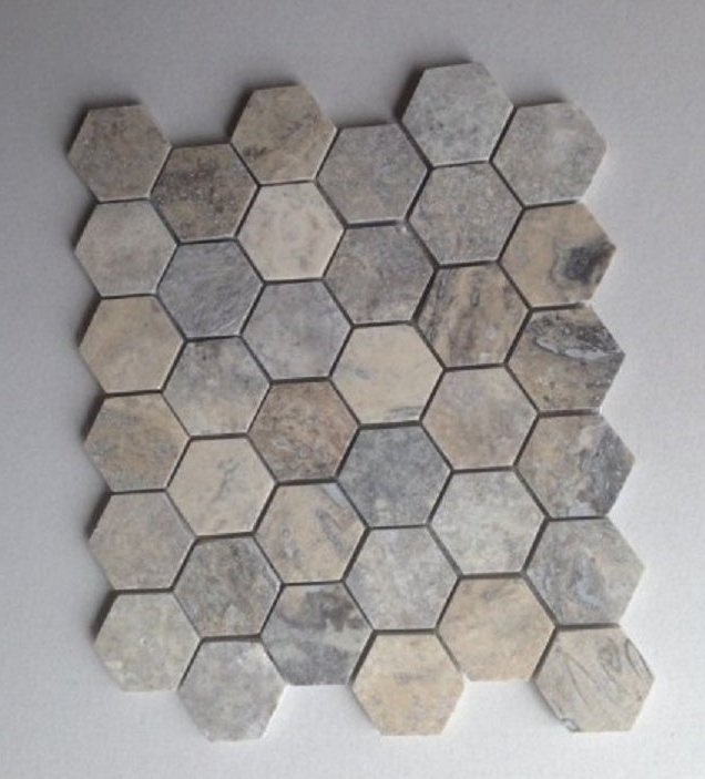 Silver Travertine Tumbled 2'' Hexagon Mosaic Tile-Travertine Mosaic-American Tile Depot