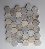 Silver Travertine Tumbled 2'' Hexagon Mosaic Tile