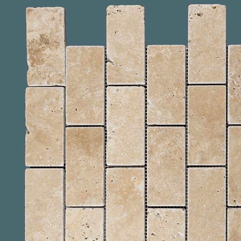 2 X 4 Walnut Travertine Tumbled Brick Mosaic Tile-Travertine Mosaic-American Tile Depot