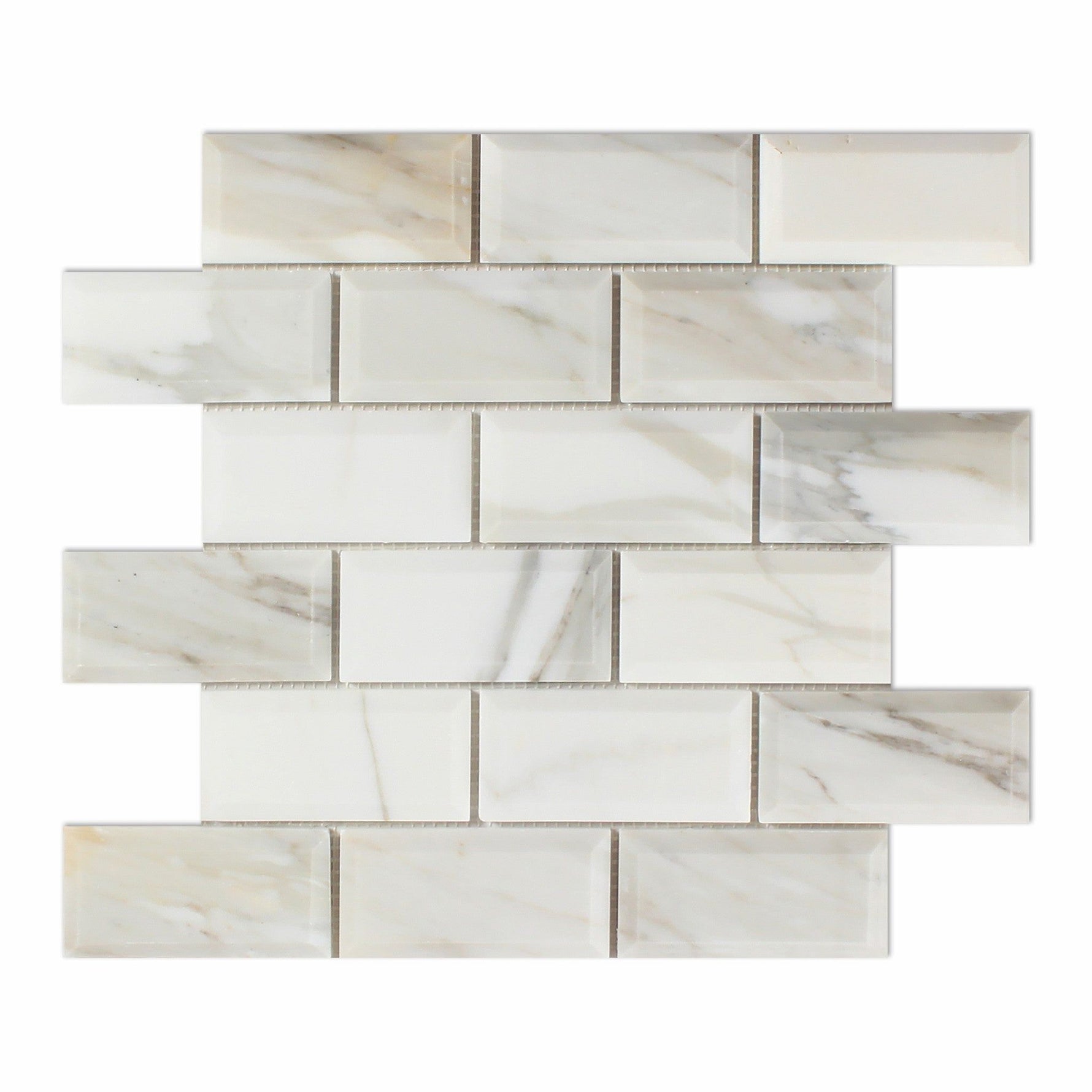 2 X 4 Calacatta Gold Marble Polished & Beveled Brick Mosaic Tile-Marble Mosaic-American Tile Depot