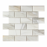 2 X 4 Calacatta Gold Marble Polished & Beveled Brick Mosaic Tile