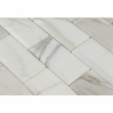 2 X 4 Calacatta Gold Marble Polished & Beveled Brick Mosaic Tile