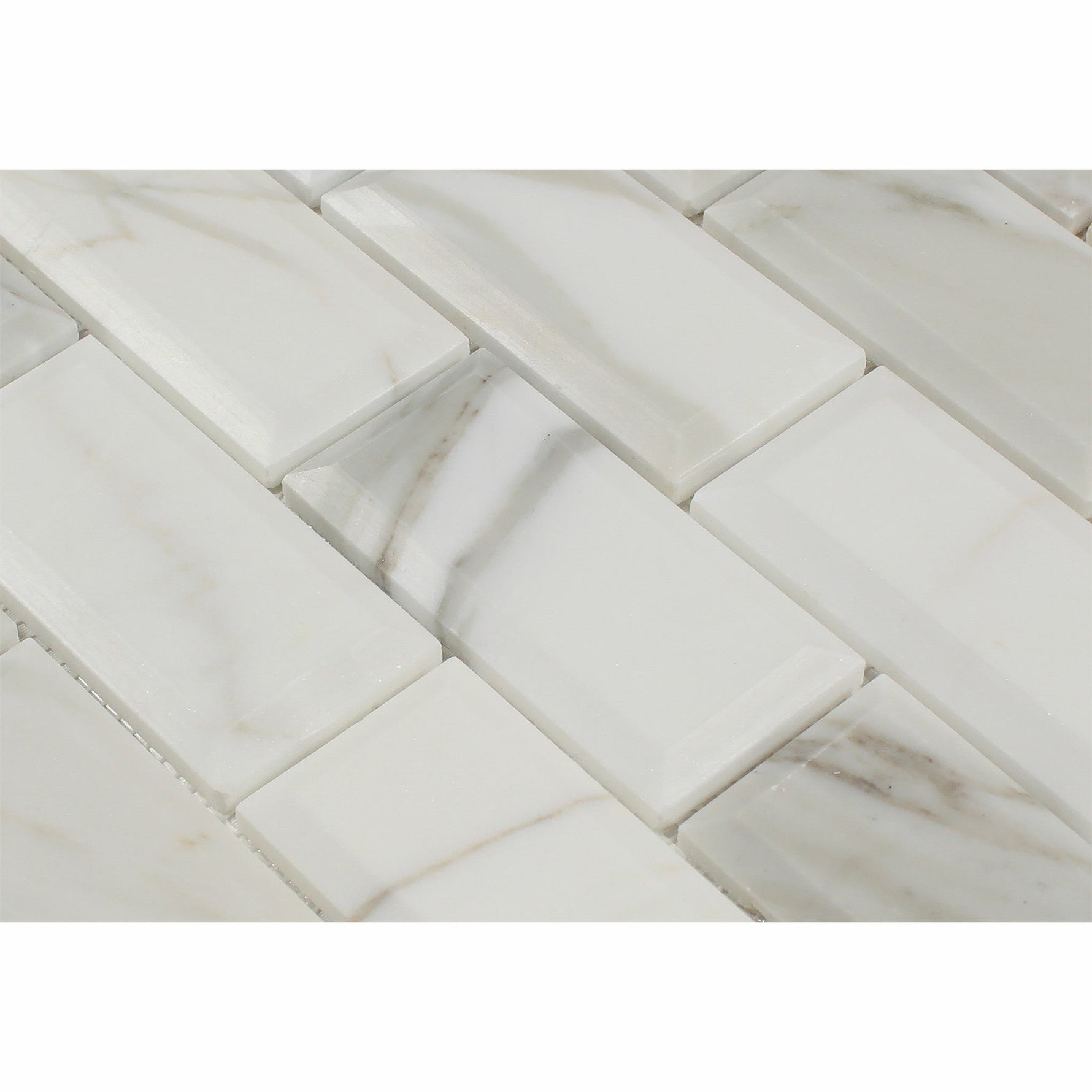 2 X 4 Calacatta Gold Marble Honed & Beveled Brick Mosaic Tile