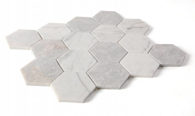 3" Beehive City Grey Polished Hexagon Marble Mosaic Tile-Marble Mosaic-American Tile Depot