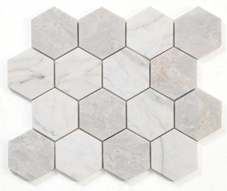 3" Beehive City Grey Polished Hexagon Marble Mosaic Tile-Marble Mosaic-American Tile Depot