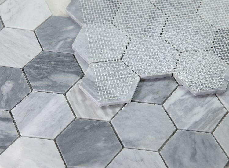 3" Beehive Mix Grey Honed Hexagon Marble Mosaic Tile-Marble Mosaic-American Tile Depot