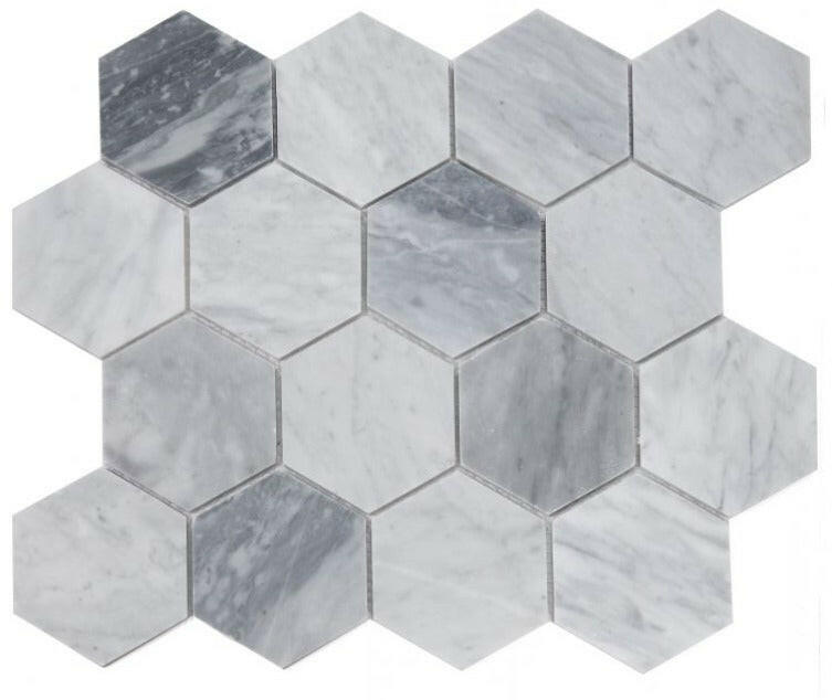 3" Beehive Mix Grey Honed Hexagon Marble Mosaic Tile-Marble Mosaic-American Tile Depot