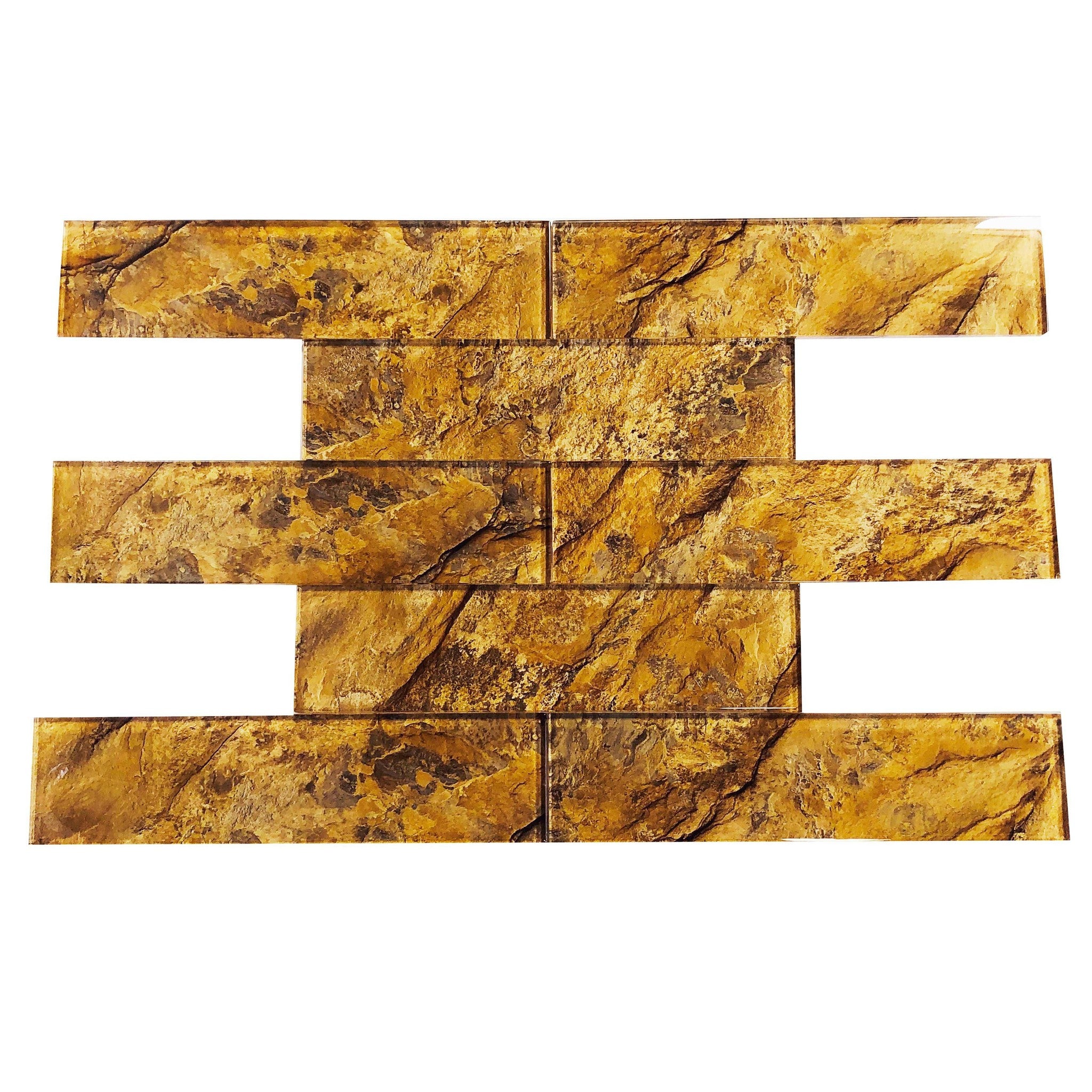 3 X 12 Golden Rock Marble Look Glass Subway Tile-Glass Tile-American Tile Depot