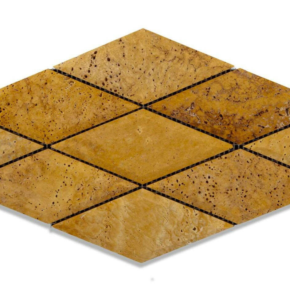 3 X 6 Gold / Yellow Travertine Diamond / Rhomboid Honed & Beveled Mosaic Tile-Travertine Mosaic-American Tile Depot