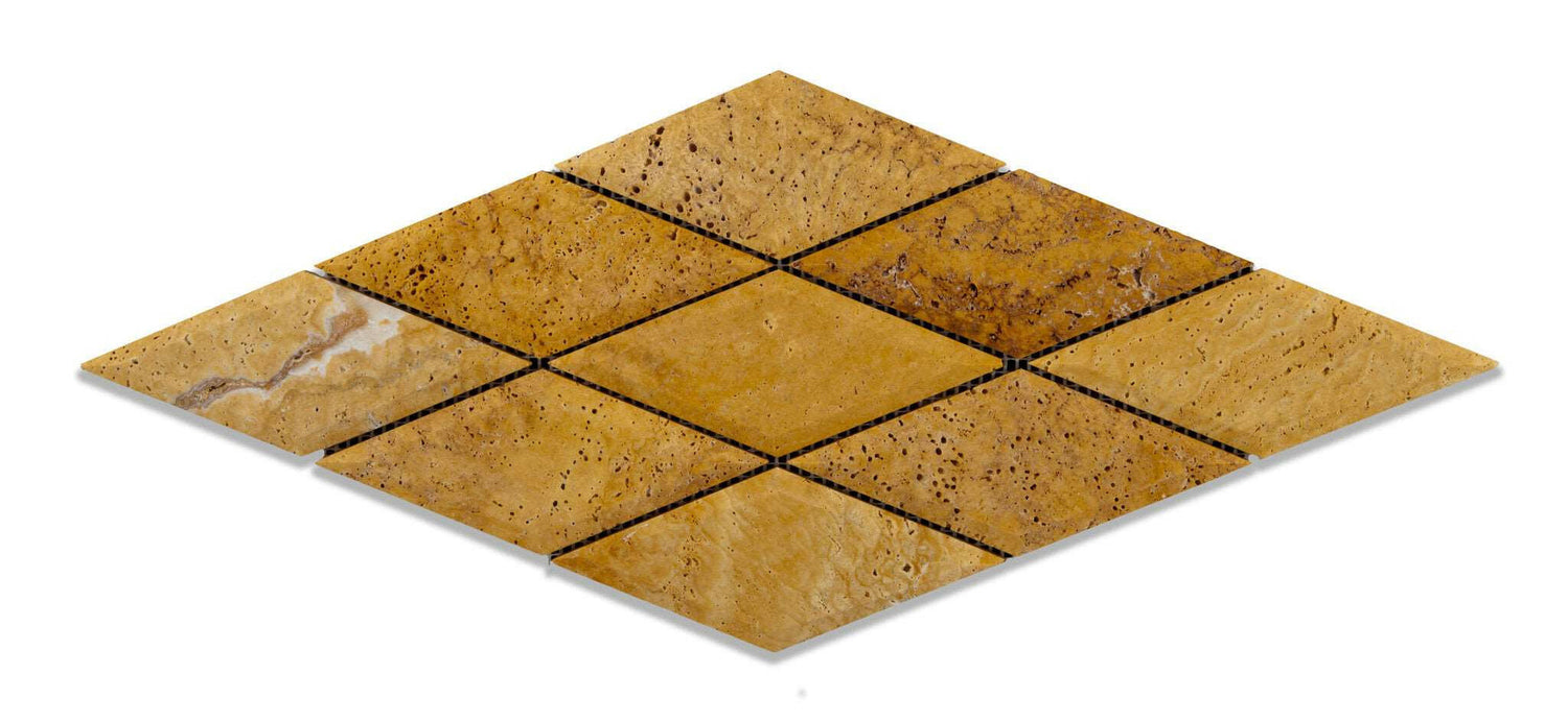 3 X 6 Gold / Yellow Travertine Diamond / Rhomboid Honed & Beveled Mosaic Tile-Travertine Mosaic-American Tile Depot