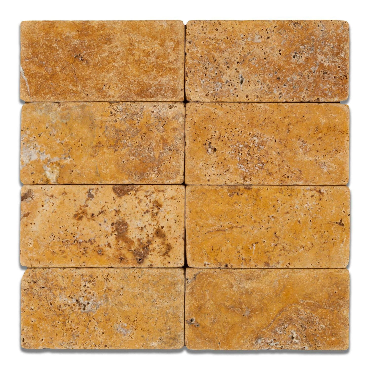 3 X 6 Gold / Yellow Travertine Tumbled Subway Brick Field Tile-Travertine Tile-American Tile Depot