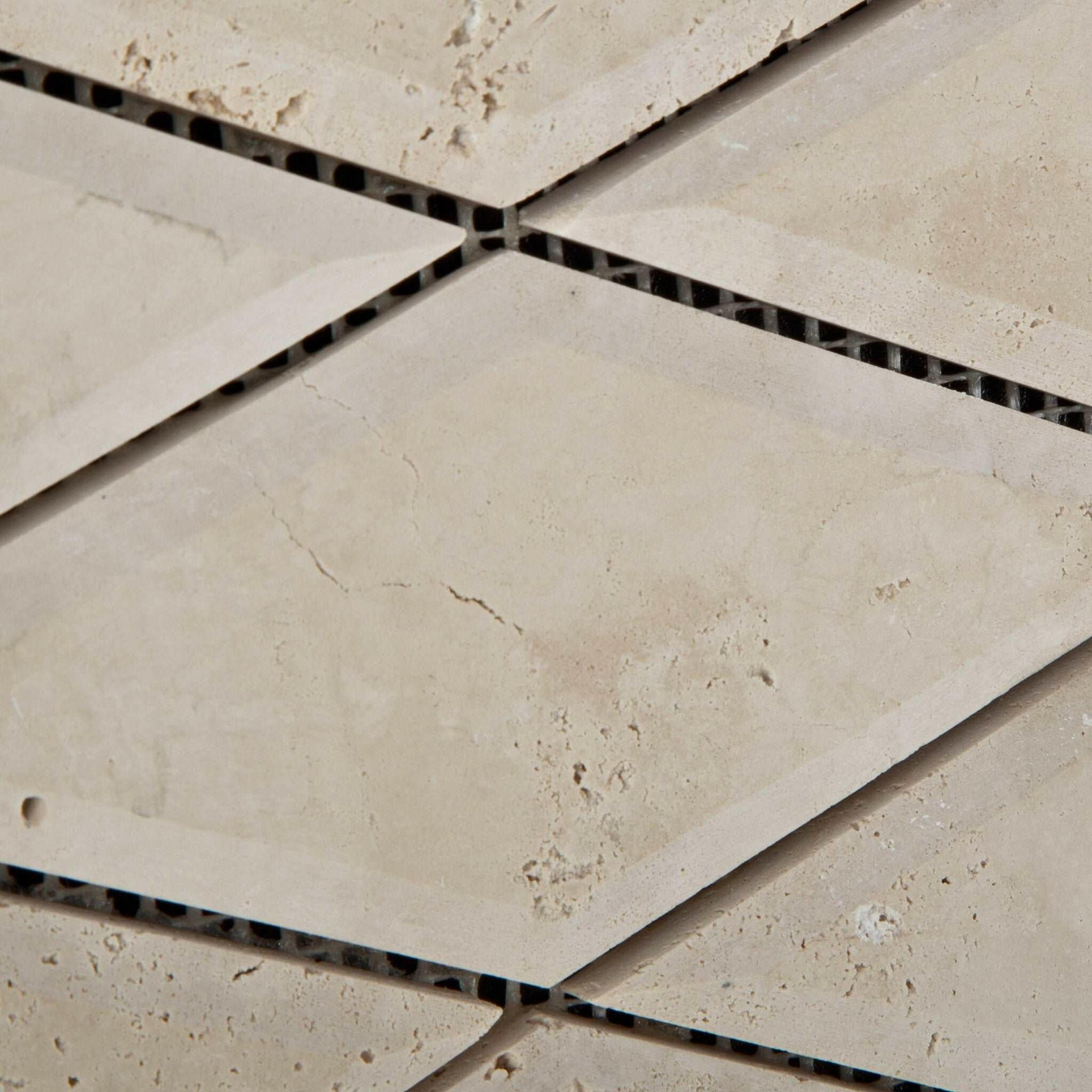 3 X 6 Ivory Travertine Diamond / Rhomboid Honed & Beveled Mosaic Tile-Travertine Mosaic-American Tile Depot