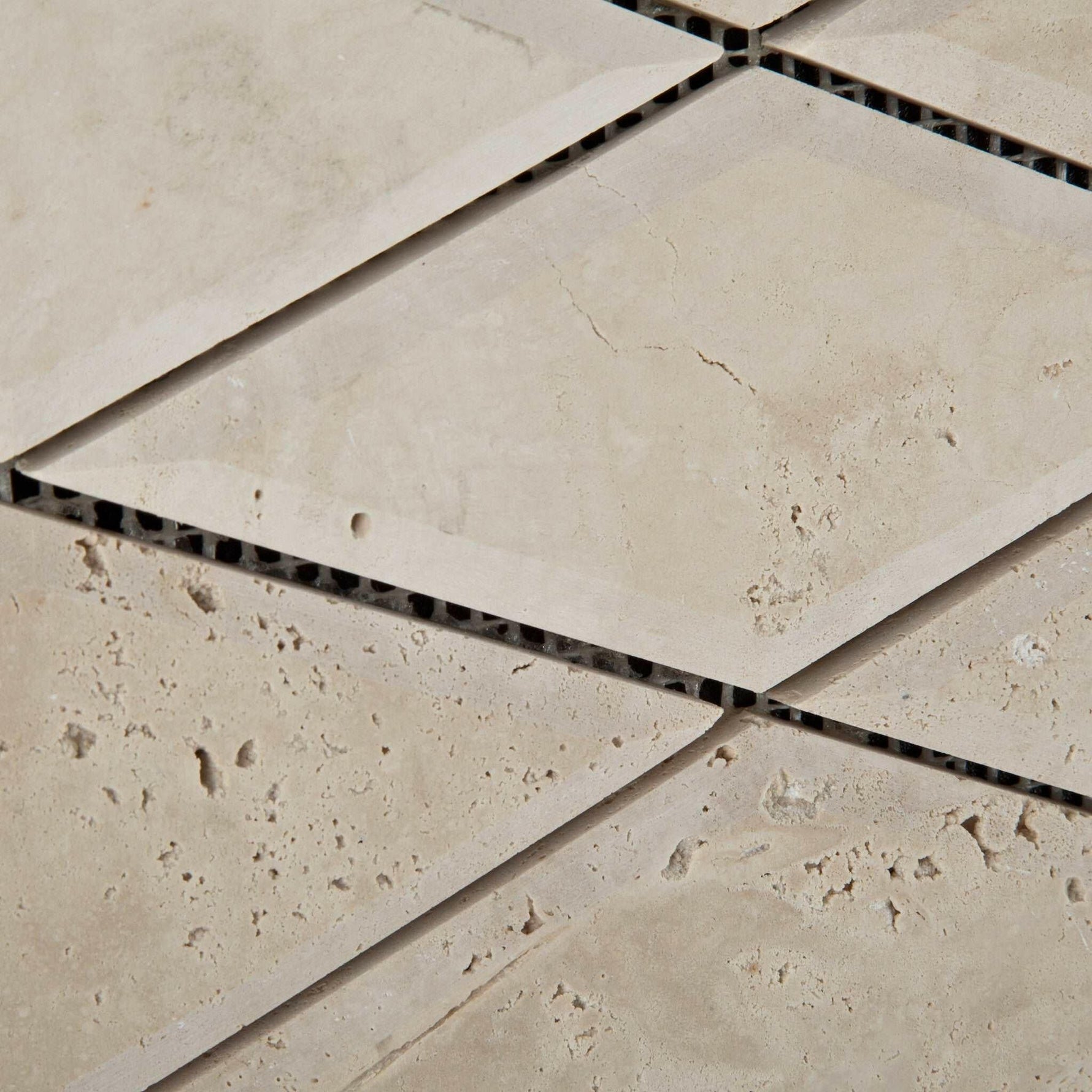 3 X 6 Ivory Travertine Diamond / Rhomboid Honed & Beveled Mosaic Tile-Travertine Mosaic-American Tile Depot