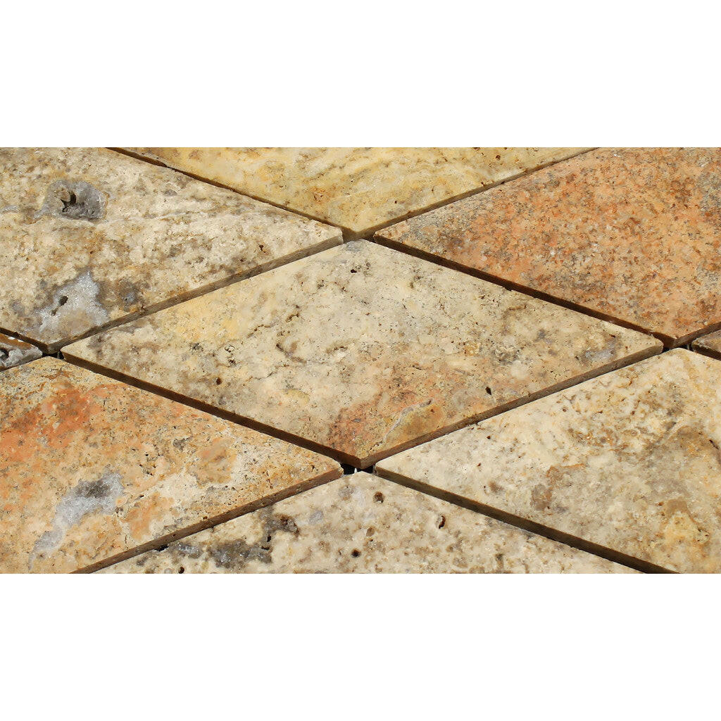 3 X 6 Scabos Travertine Diamond / Rhomboid Honed & Beveled Mosaic Tile-Travertine Mosaic-American Tile Depot