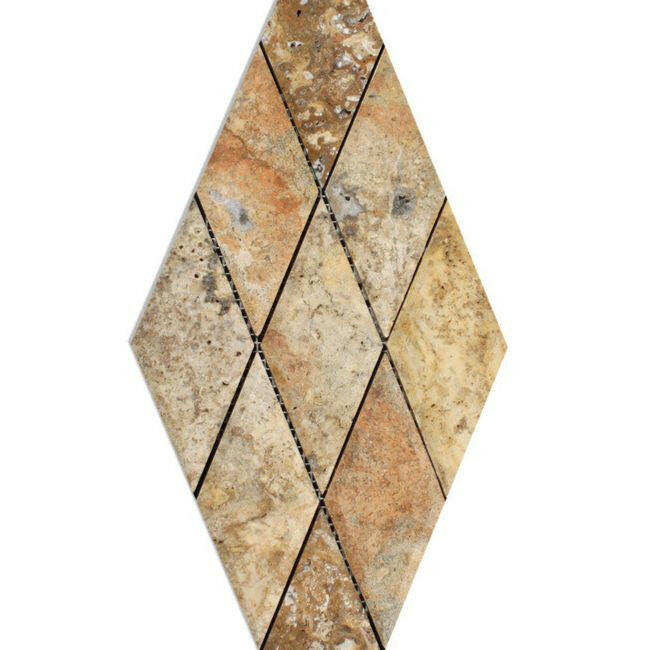 3 X 6 Scabos Travertine Diamond / Rhomboid Honed & Beveled Mosaic Tile-Travertine Mosaic-American Tile Depot