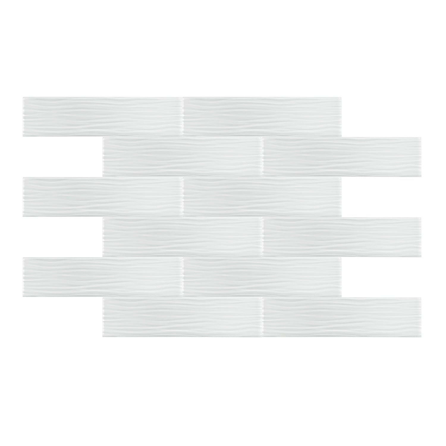 3 X 12 White Pacific Waves Glass Subway Tile-American Tile Depot