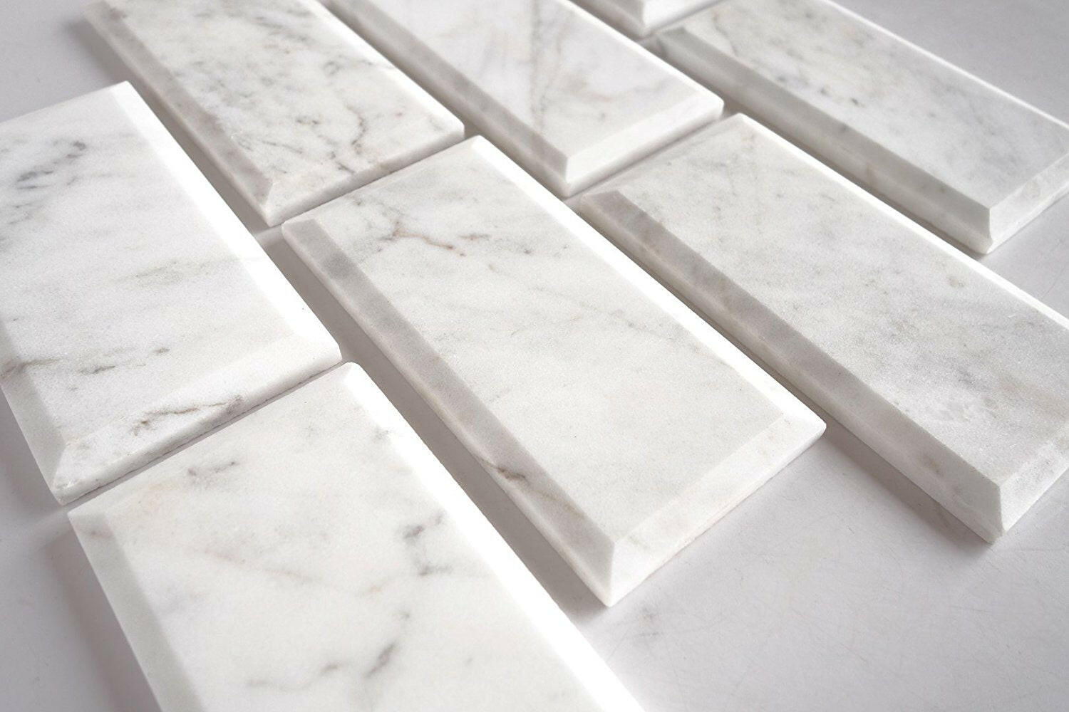 3 x 6 Bianco Venatino (Bianco Mare) Marble Honed & Deep-Beveled Field Tile-Marble Tile-American Tile Depot