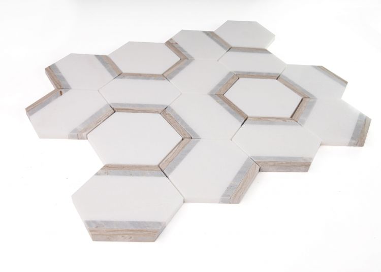 3.5" Beehive Royal Sky Polished Hexagon Marble Mosaic Tile-Marble Mosaic-American Tile Depot