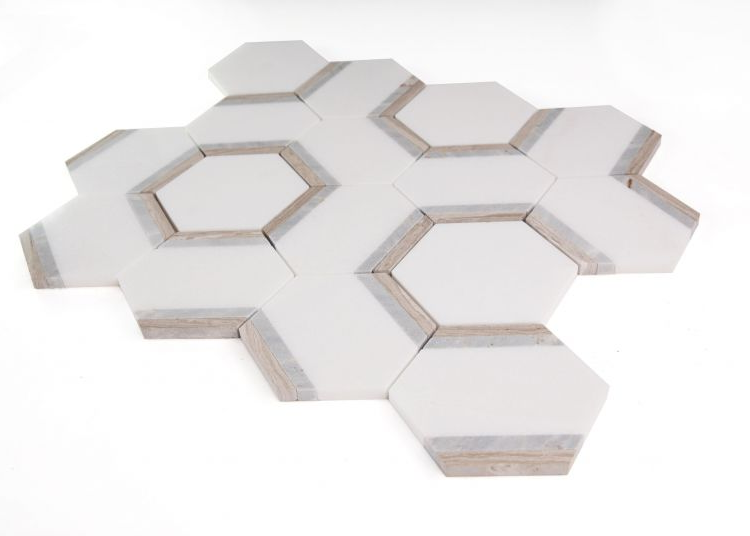 3.5" Beehive Royal Sky Polished Hexagon Marble Mosaic Tile-Marble Mosaic-American Tile Depot