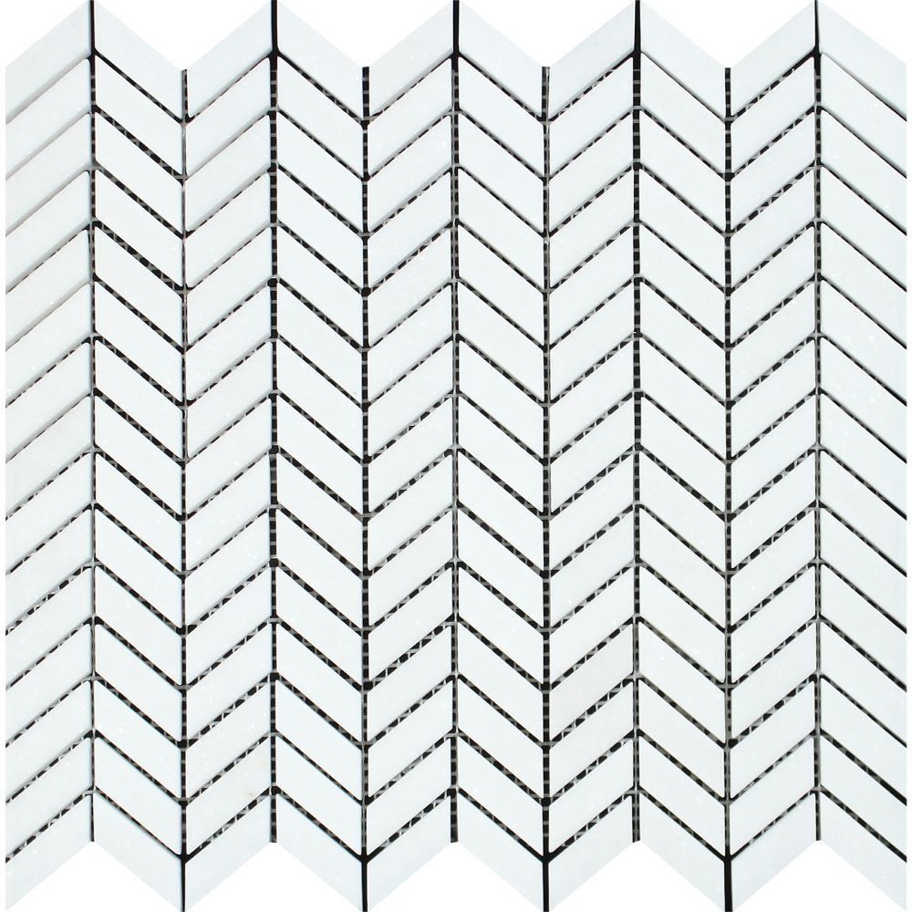 Thassos White Marble Polished Mini Chevron Mosaic Tile-Marble Mosaic-American Tile Depot