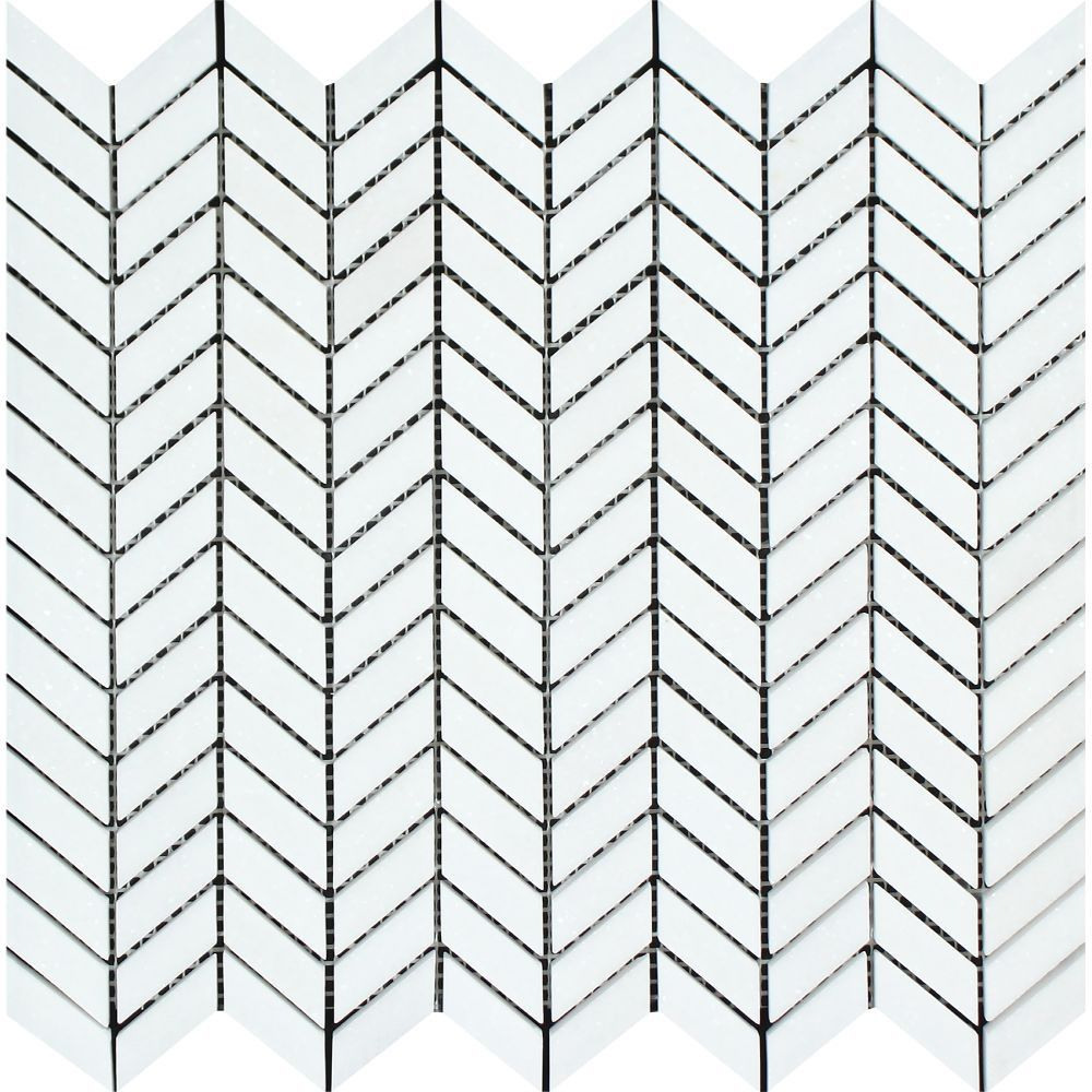 Thassos White Marble Polished Mini Chevron Mosaic Tile-Marble Mosaic-American Tile Depot