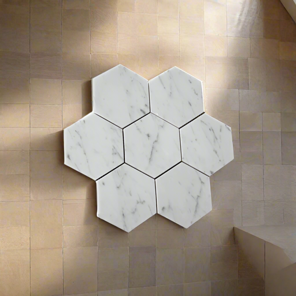 Carrara White Marble Honed 5" Large Hexagon Mosaic Tile-Marble Mosaic-American Tile Depot