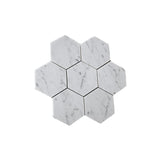 Carrara White Marble Honed 5" Large Hexagon Mosaic Tile