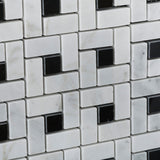 Carrara White Marble Honed Pinwheel Mosaic Tile w/ Black Dots