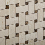 Crema Marfil Marble Polished Basketweave Mosaic Tile w/ Emperador Dark Dots