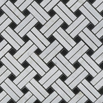 Carrara White Marble Polished Stanza Basketweave Mosaic Tile w/ Black Dots