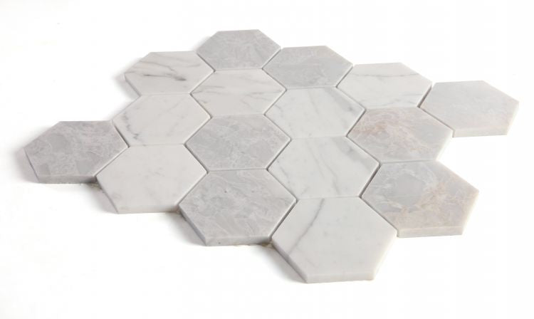 3" Beehive City Grey Polished Hexagon Marble Mosaic Tile-Marble Mosaic-American Tile Depot