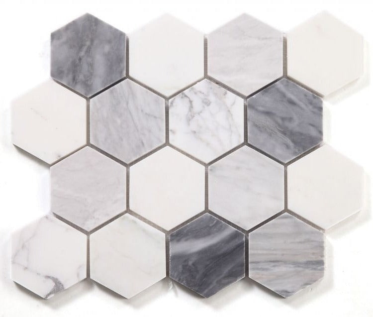 3" Beehive Dusk Honed Hexagon Marble Mosaic Tile-Marble Mosaic-American Tile Depot