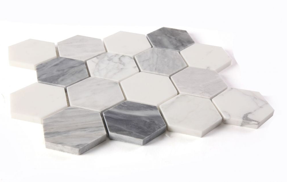 3" Beehive Dusk Honed Hexagon Marble Mosaic Tile-Marble Mosaic-American Tile Depot