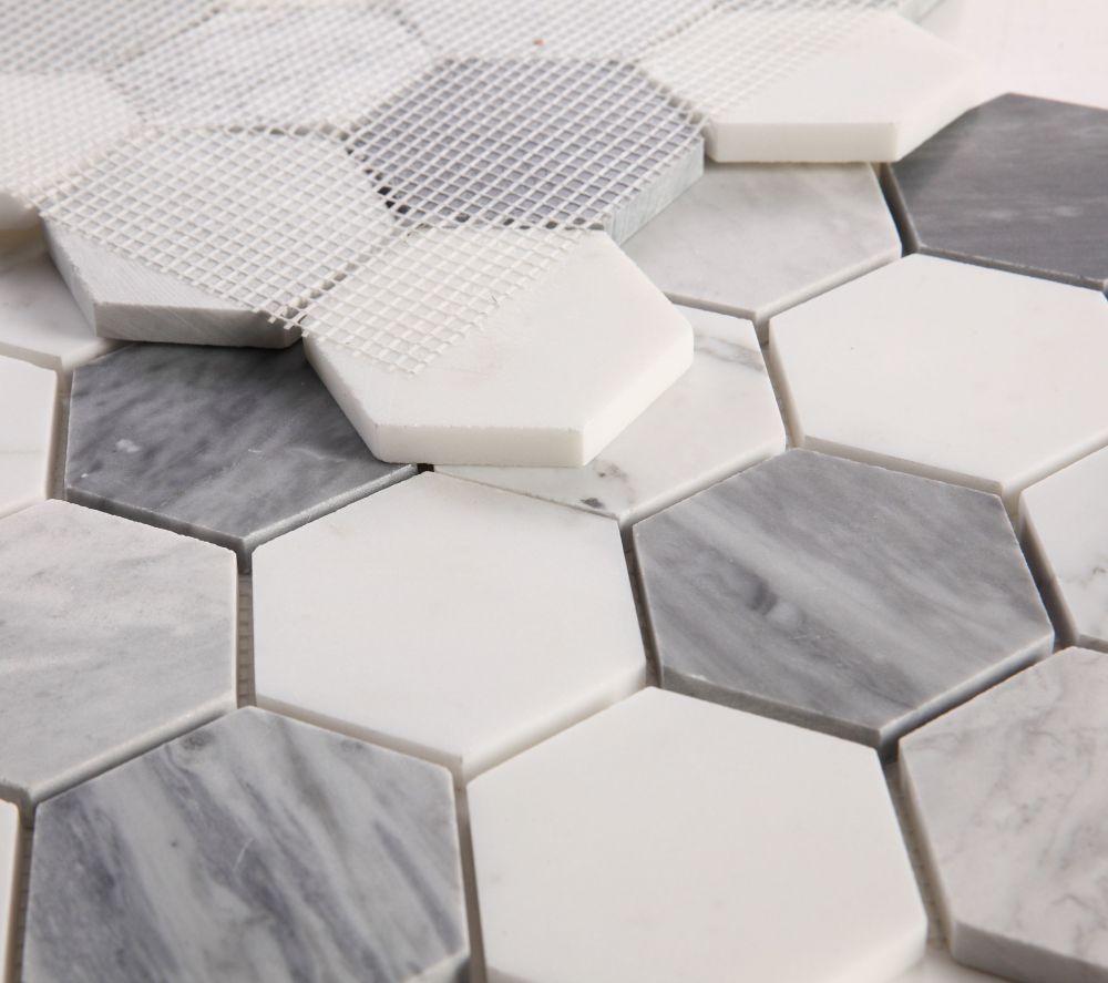 3" Beehive Dusk Honed Hexagon Marble Mosaic Tile-Marble Mosaic-American Tile Depot