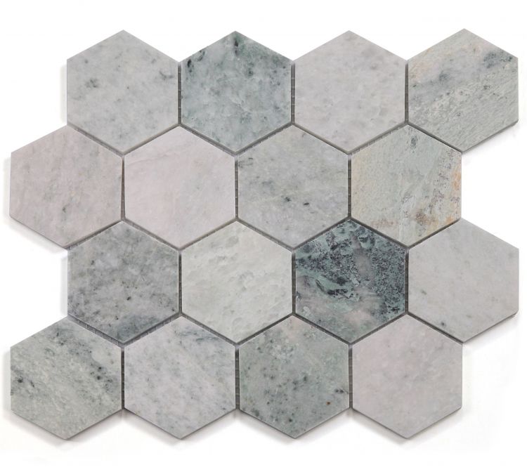 3" Beehive Green Honed Hexagon Marble Mosaic Tile-Marble Mosaic-American Tile Depot