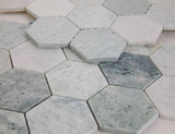3" Beehive Green Honed Hexagon Marble Mosaic Tile