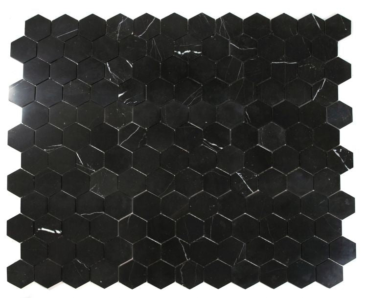 3" Beehive Marquina Honed Hexagon Marble Mosaic Tile-Marble Mosaic-American Tile Depot