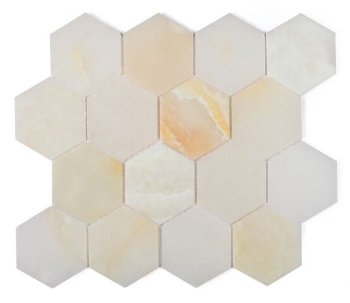 3" Beehive Onyx White Polished Hexagon Marble Mosaic Tile-Marble Mosaic-American Tile Depot