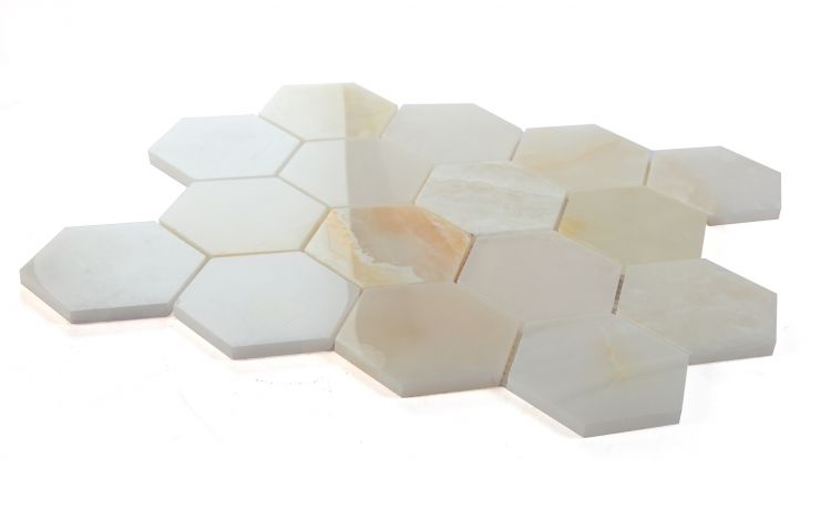 3" Beehive Onyx White Polished Hexagon Marble Mosaic Tile-Marble Mosaic-American Tile Depot