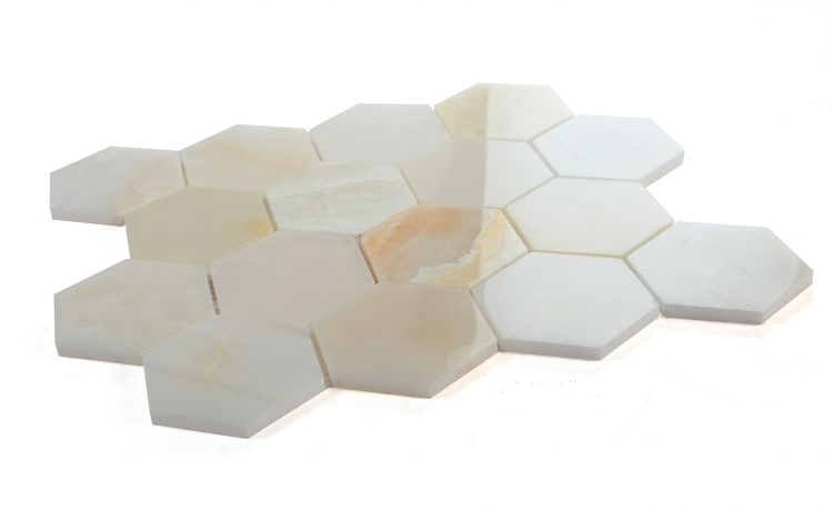 3" Beehive Onyx White Polished Hexagon Marble Mosaic Tile-Marble Mosaic-American Tile Depot