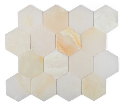 3" Beehive Onyx White Polished Hexagon Marble Mosaic Tile
