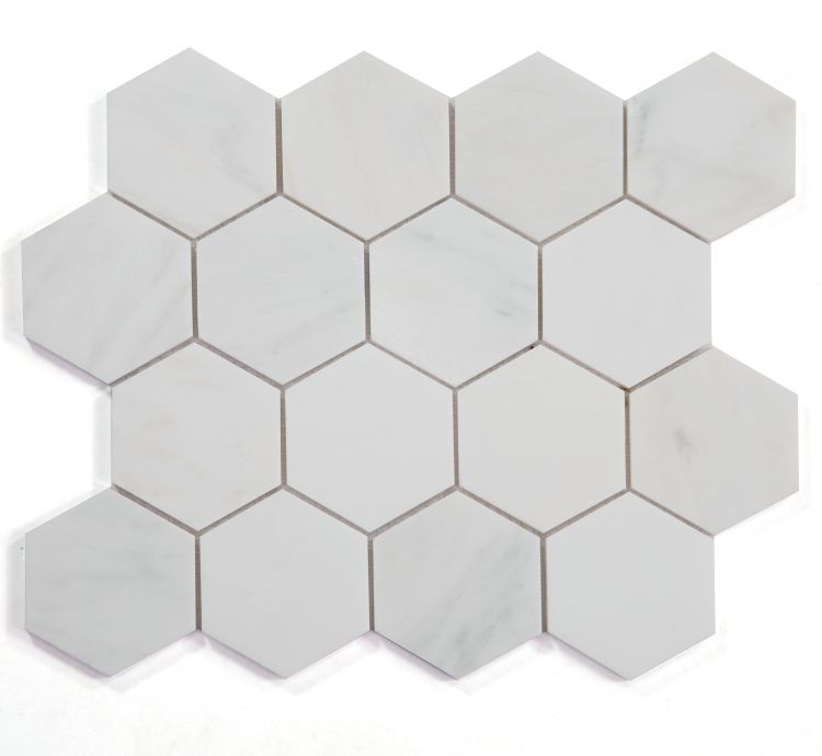 3" Beehive Snow White Honed Hexagon Marble Mosaic Tile-Marble Mosaic-American Tile Depot