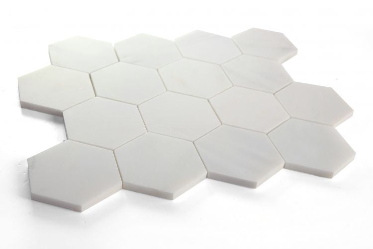 3" Beehive Snow White Honed Hexagon Marble Mosaic Tile-Marble Mosaic-American Tile Depot