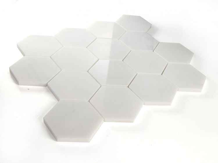 3" Beehive Snow White Polished Hexagon Marble Mosaic Tile-Marble Mosaic-American Tile Depot