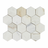 Calacatta Gold Marble Polished 3" Hexagon Mosaic Tile