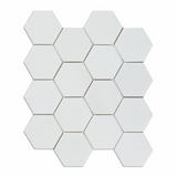 Thassos White Marble Honed 3" Hexagon Mosaic Tile