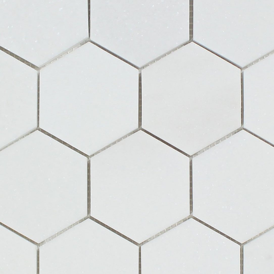 Thassos White Marble Honed 3" Hexagon Mosaic Tile-Marble Mosaic-American Tile Depot