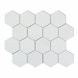 Thassos White Marble Honed 3" Hexagon Mosaic Tile