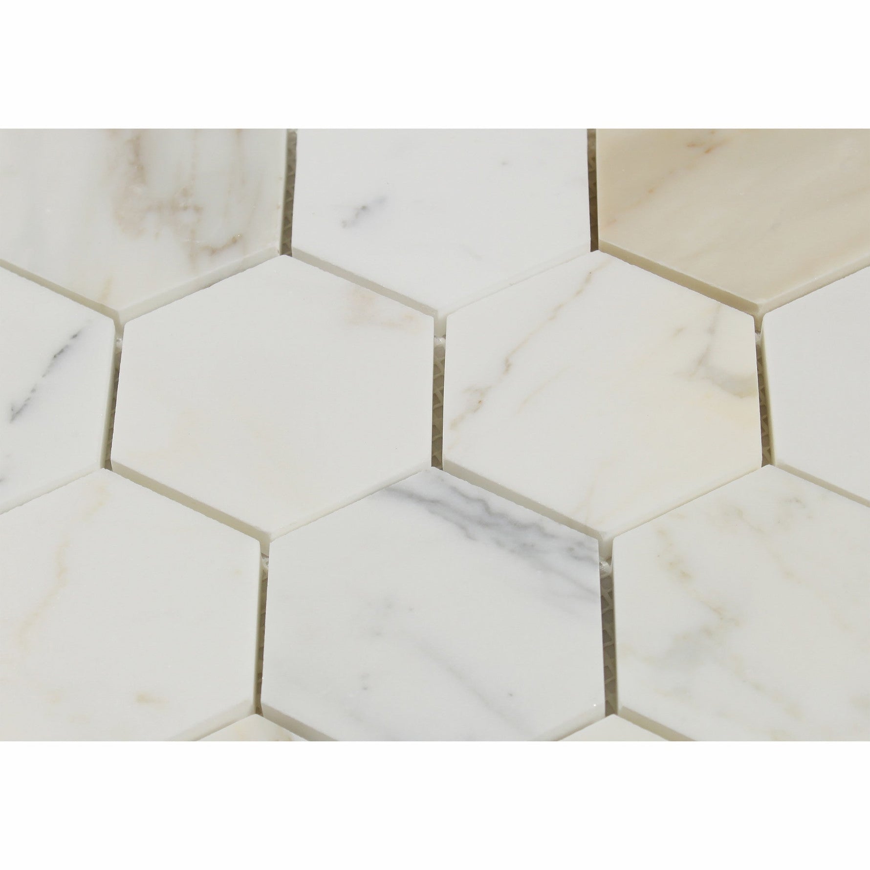 Calacatta Gold Marble Polished 3" Hexagon Mosaic Tile